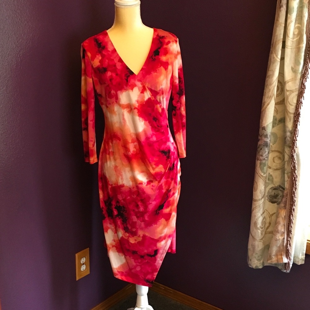 Calvin Klein Floral Asymmetrical Dress, Size 12, Preowned, EUC